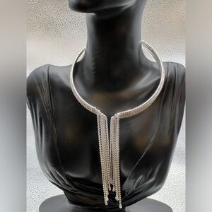 Silver Tone 5 Strand Rhinestone Dangle Choker Statement Necklace NEW (NWOT)